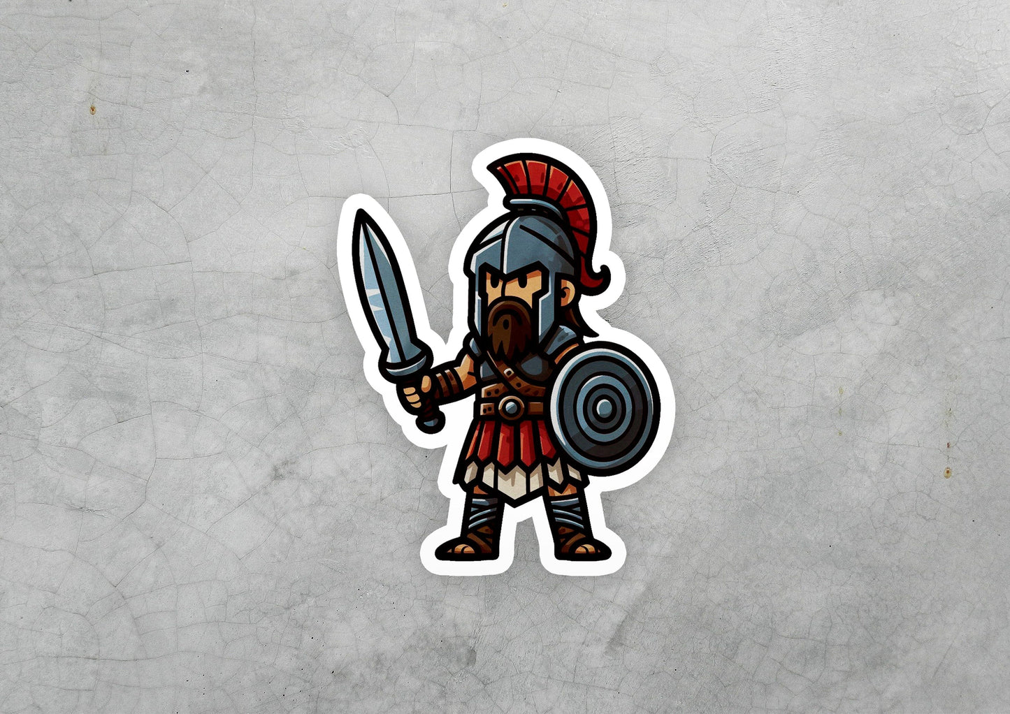 a sticker of a roman warrior holding a sword