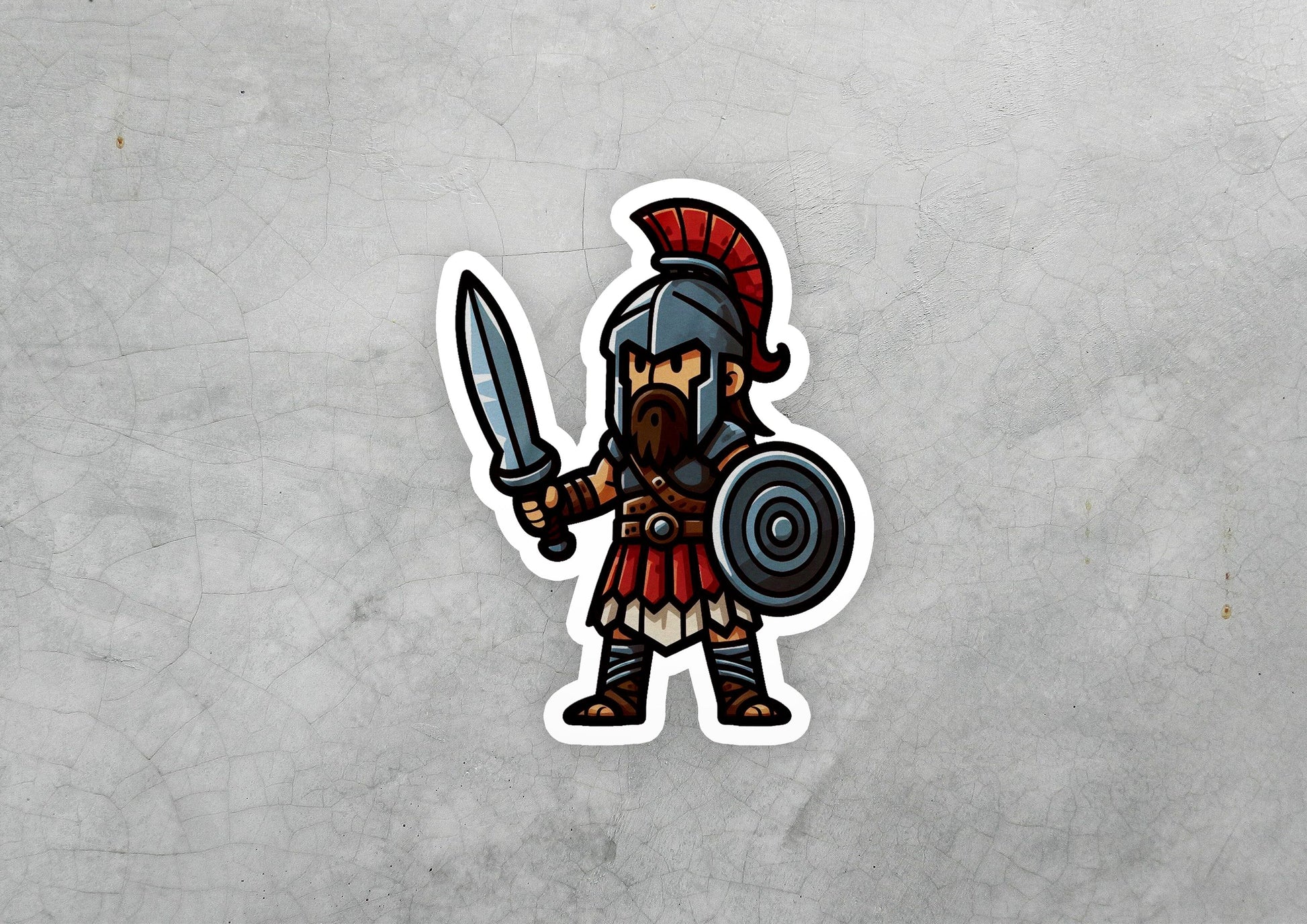 a sticker of a roman warrior holding a sword