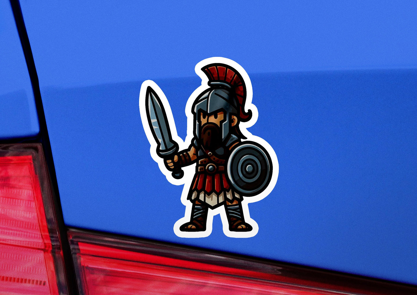 a sticker of a roman soldier holding a sword