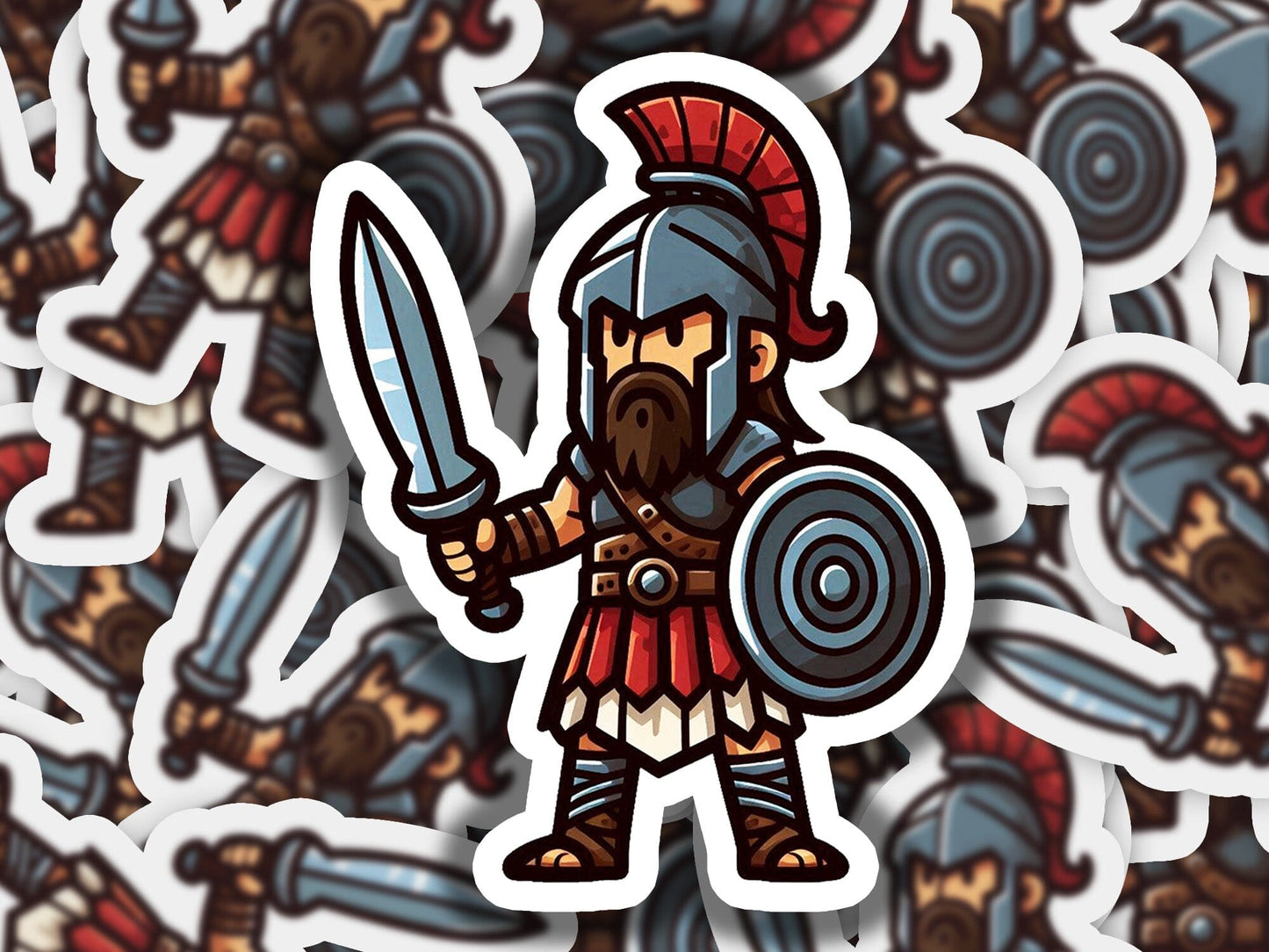a sticker of a roman soldier holding a sword