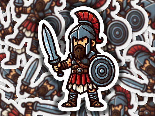 a sticker of a roman soldier holding a sword