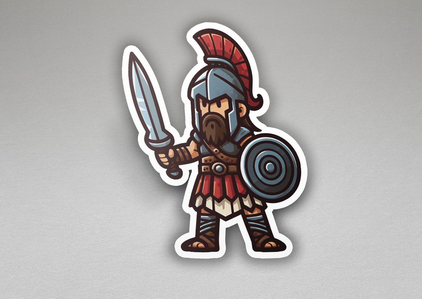 a sticker of a roman warrior holding a sword and shield