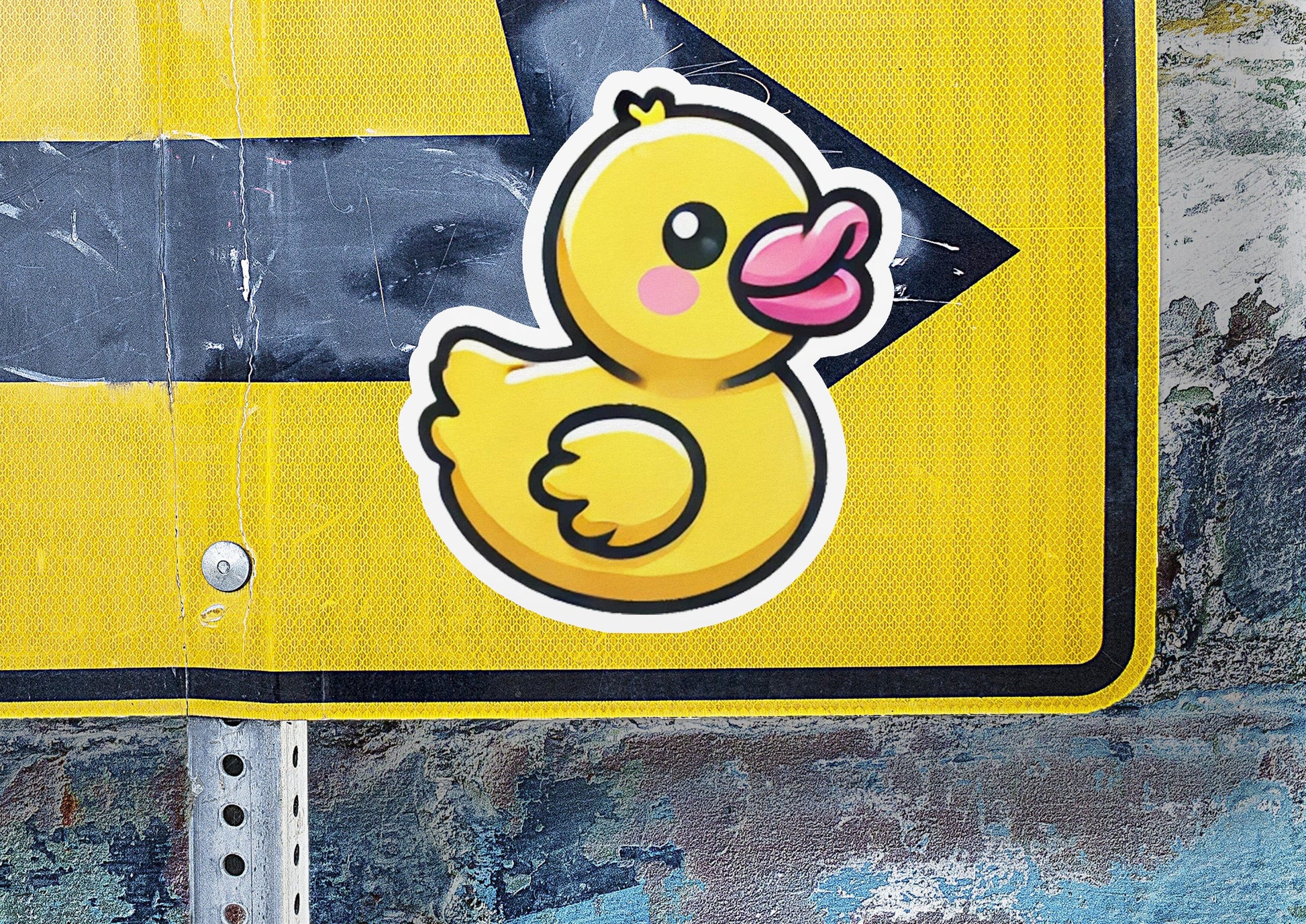 a street sign with a rubber ducky sticker on it
