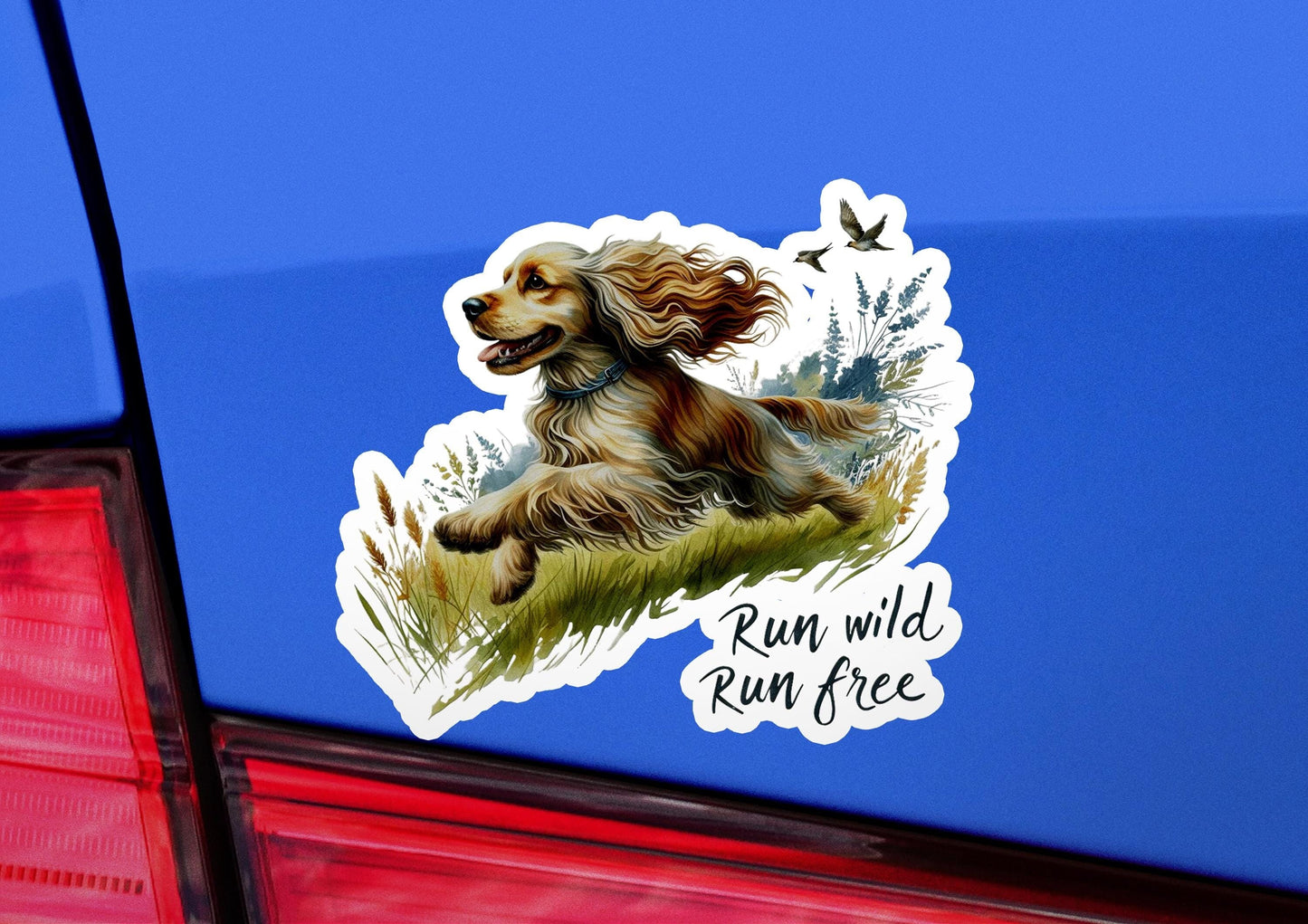 a sticker of a dog running in the grass