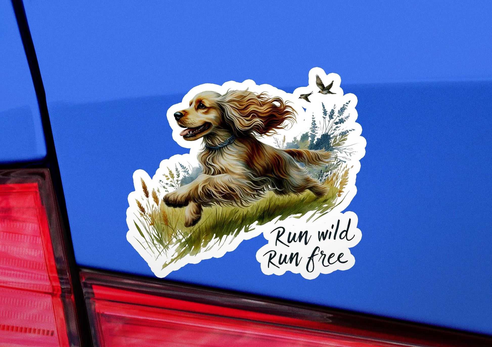 a sticker of a dog running in the grass