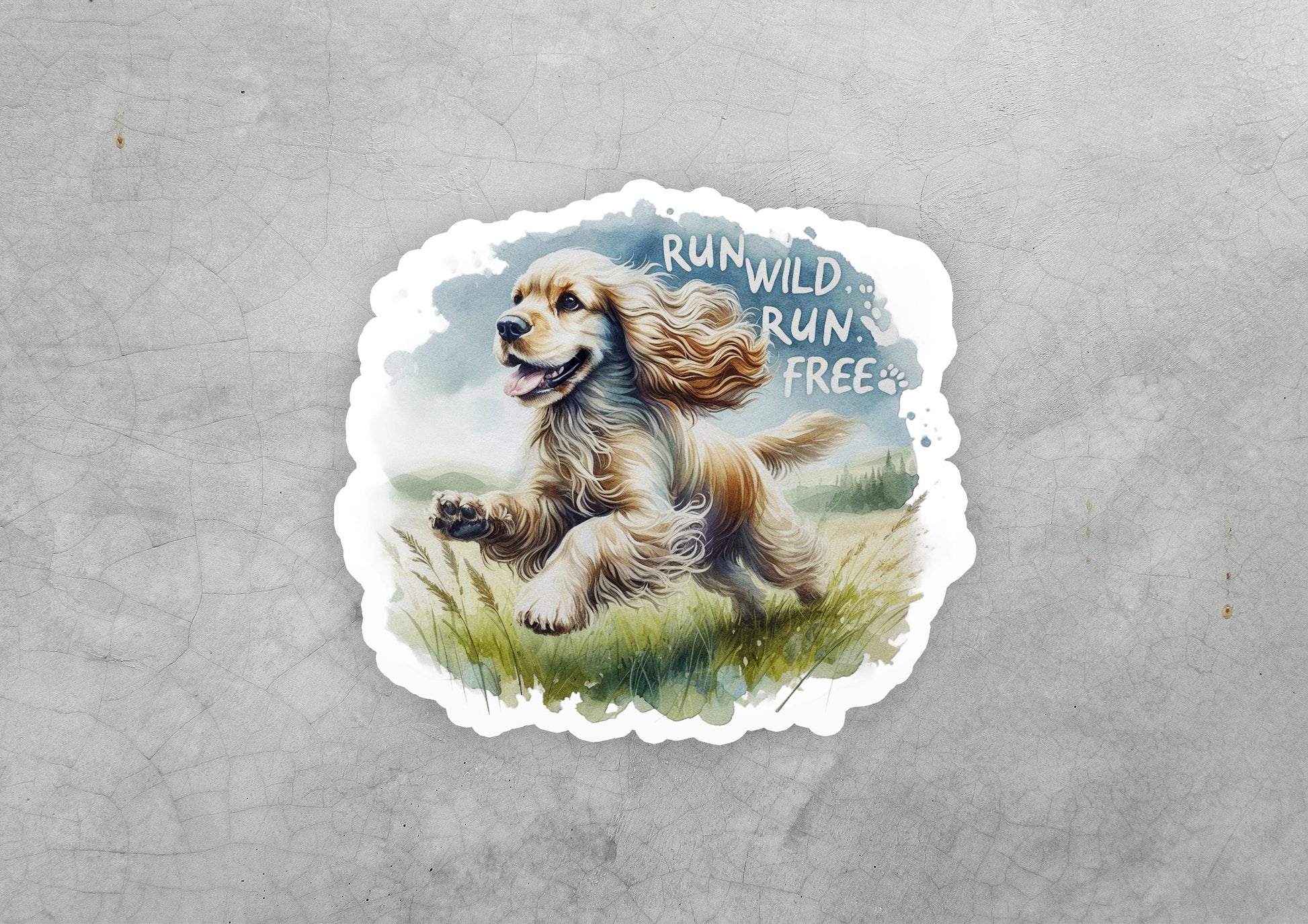 a sticker with a picture of a dog running