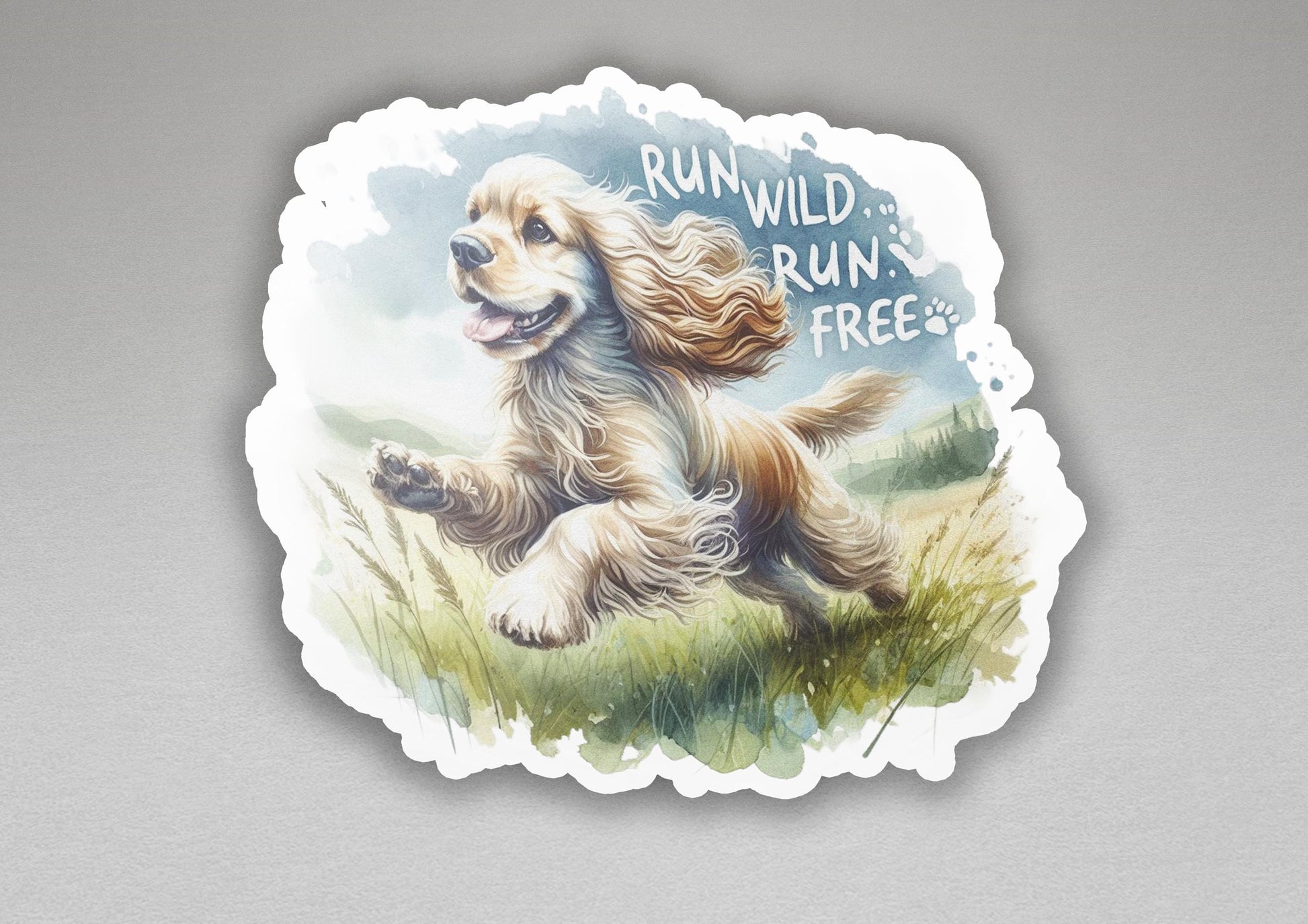 a sticker of a dog running in a field