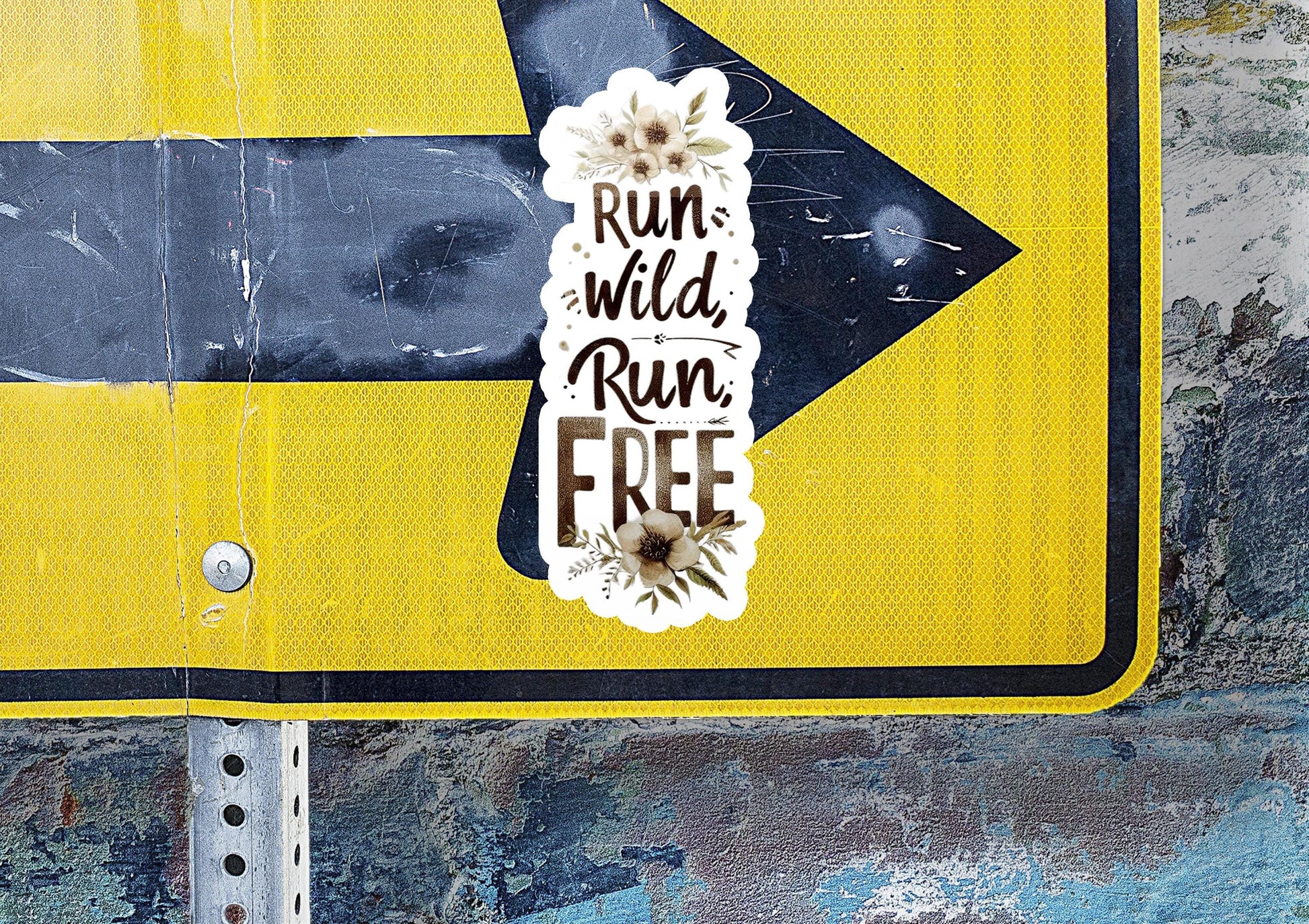a yellow and black sign that says run wild run free