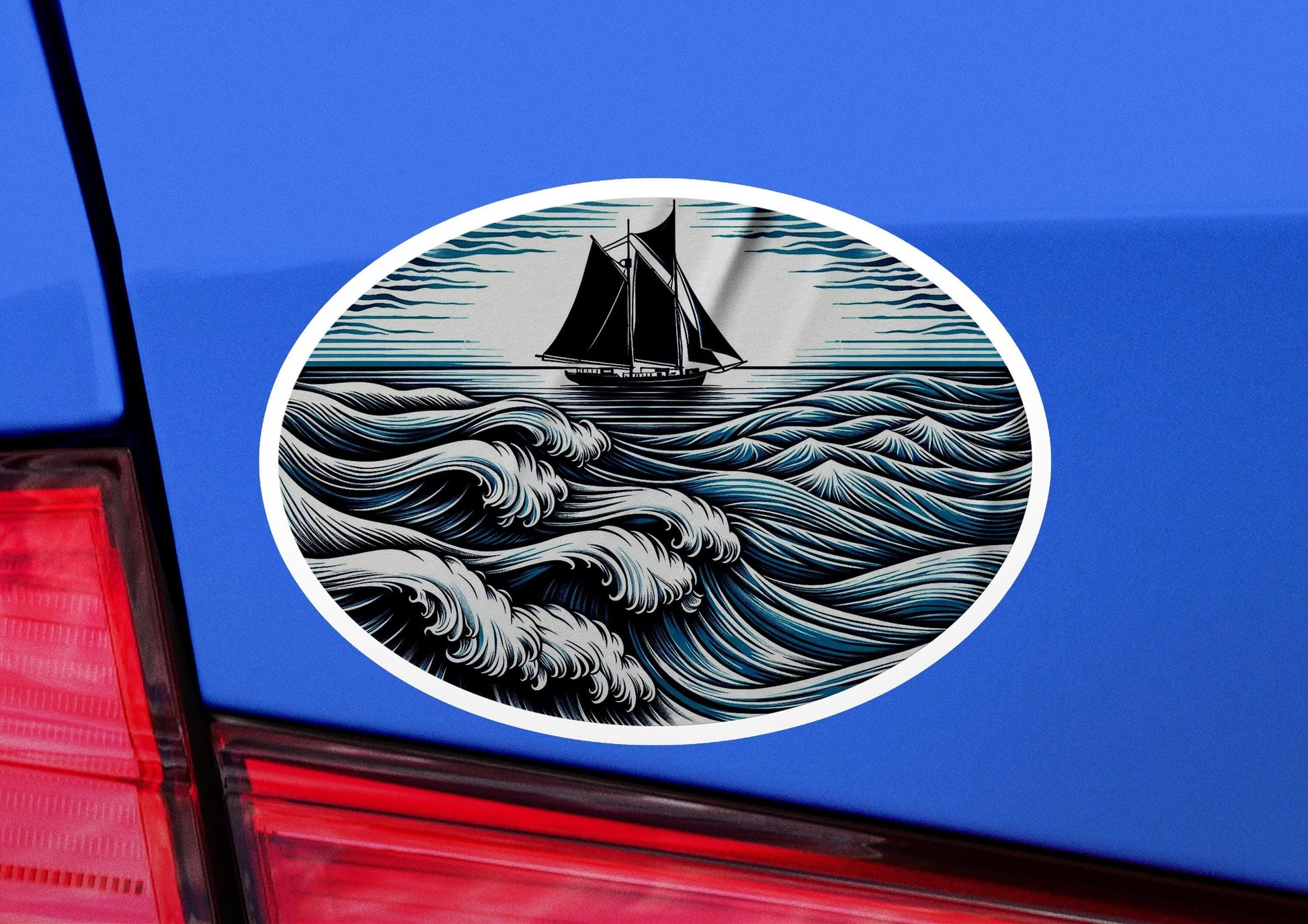 a car with a sticker of a sailboat on it