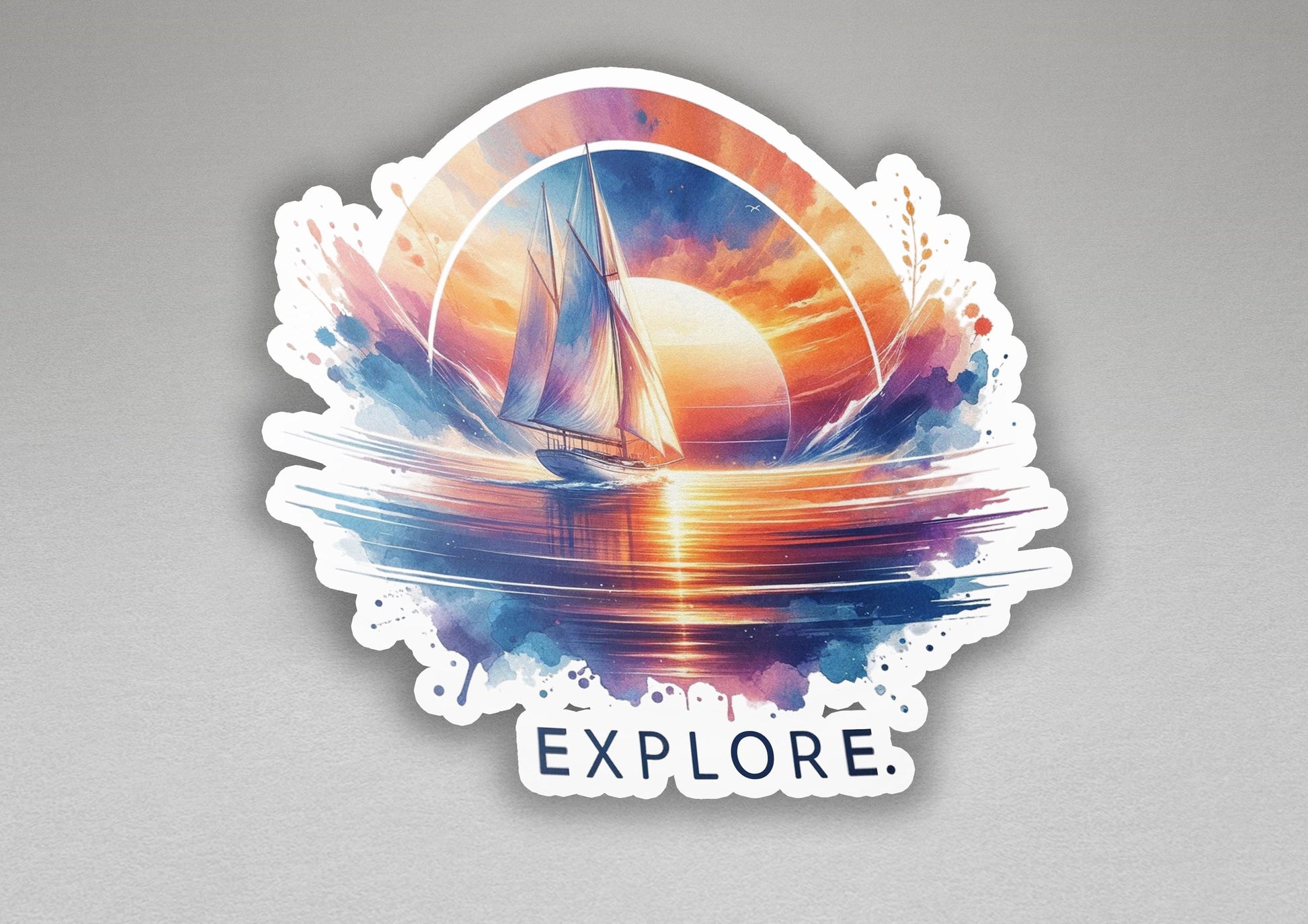 a sticker of a sailboat on a body of water