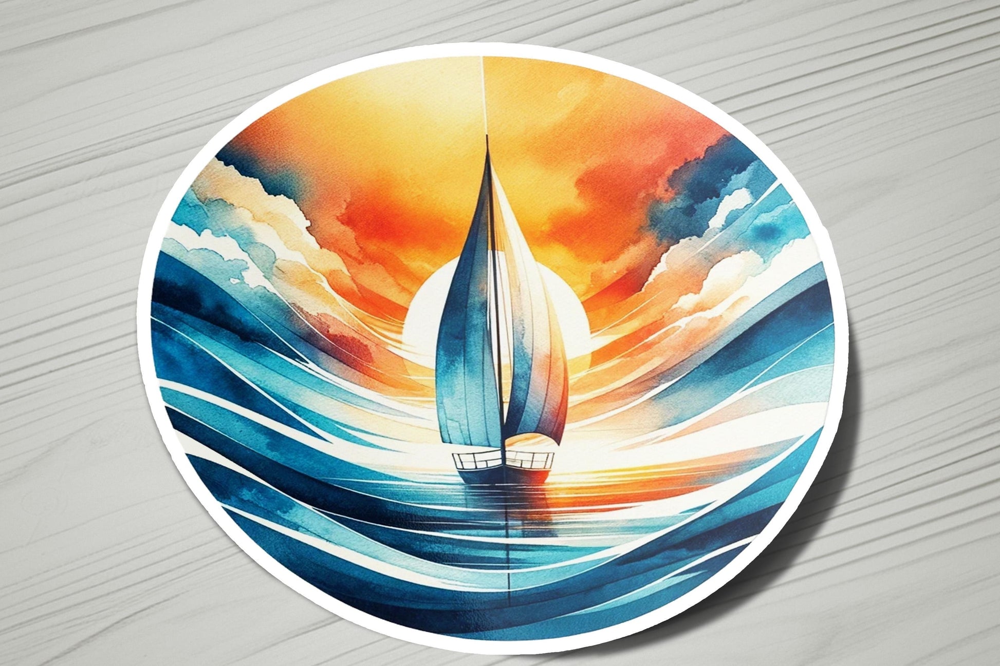 a painting of a sailboat in the ocean