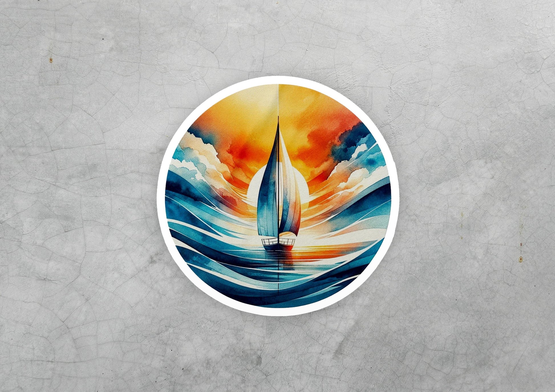 a painting of a sailboat in the ocean
