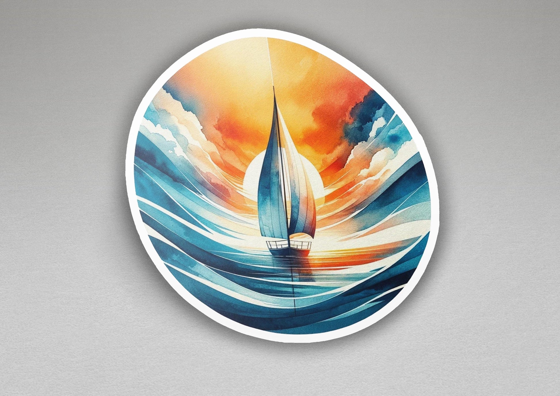 a painting of a sailboat in the ocean
