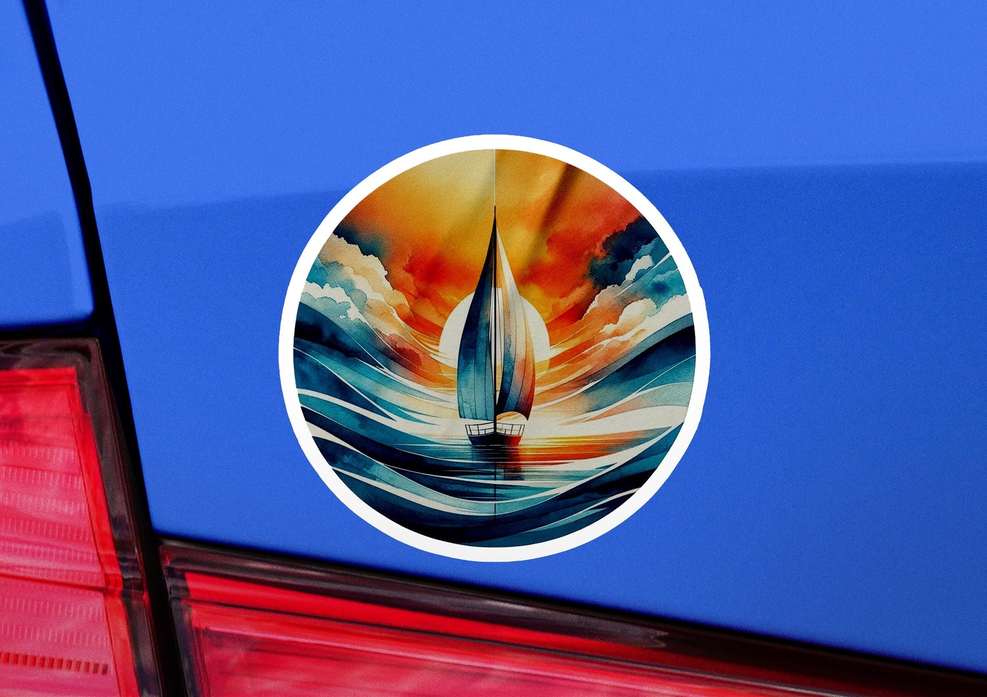 a car with a sailboat on the back of it