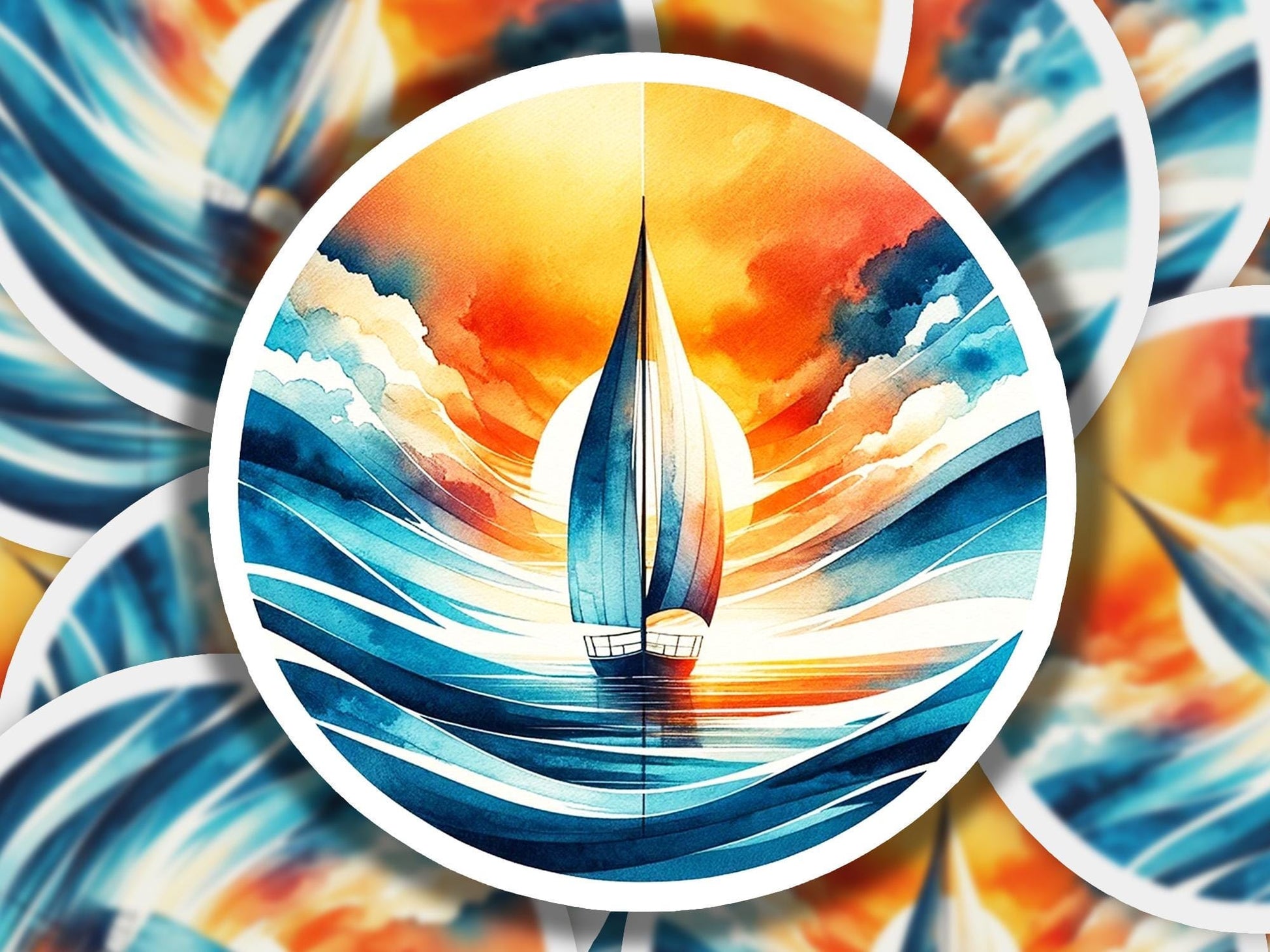 a painting of a sailboat in the ocean