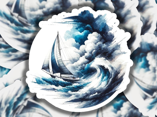 a picture of a sailboat in the middle of a wave