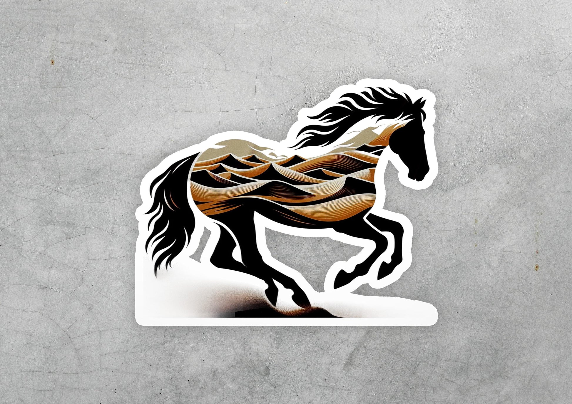 a sticker of a running horse on a gray background