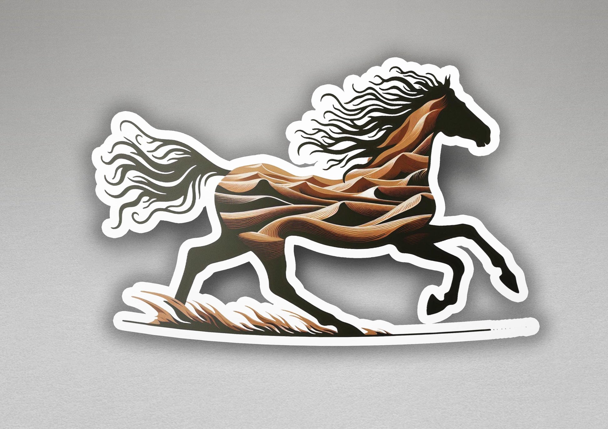 a sticker of a running horse on a gray background