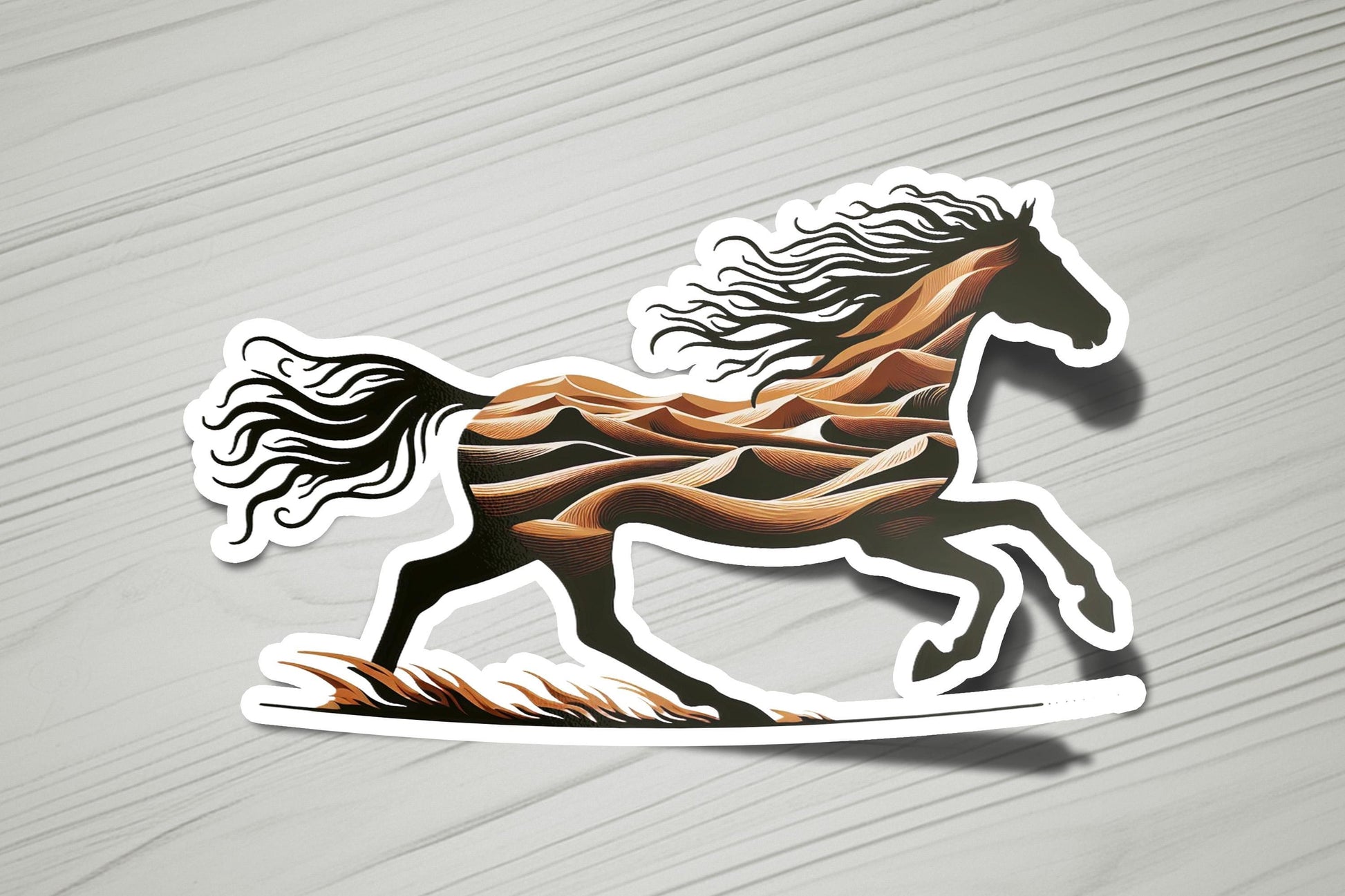 a sticker of a running horse on a table