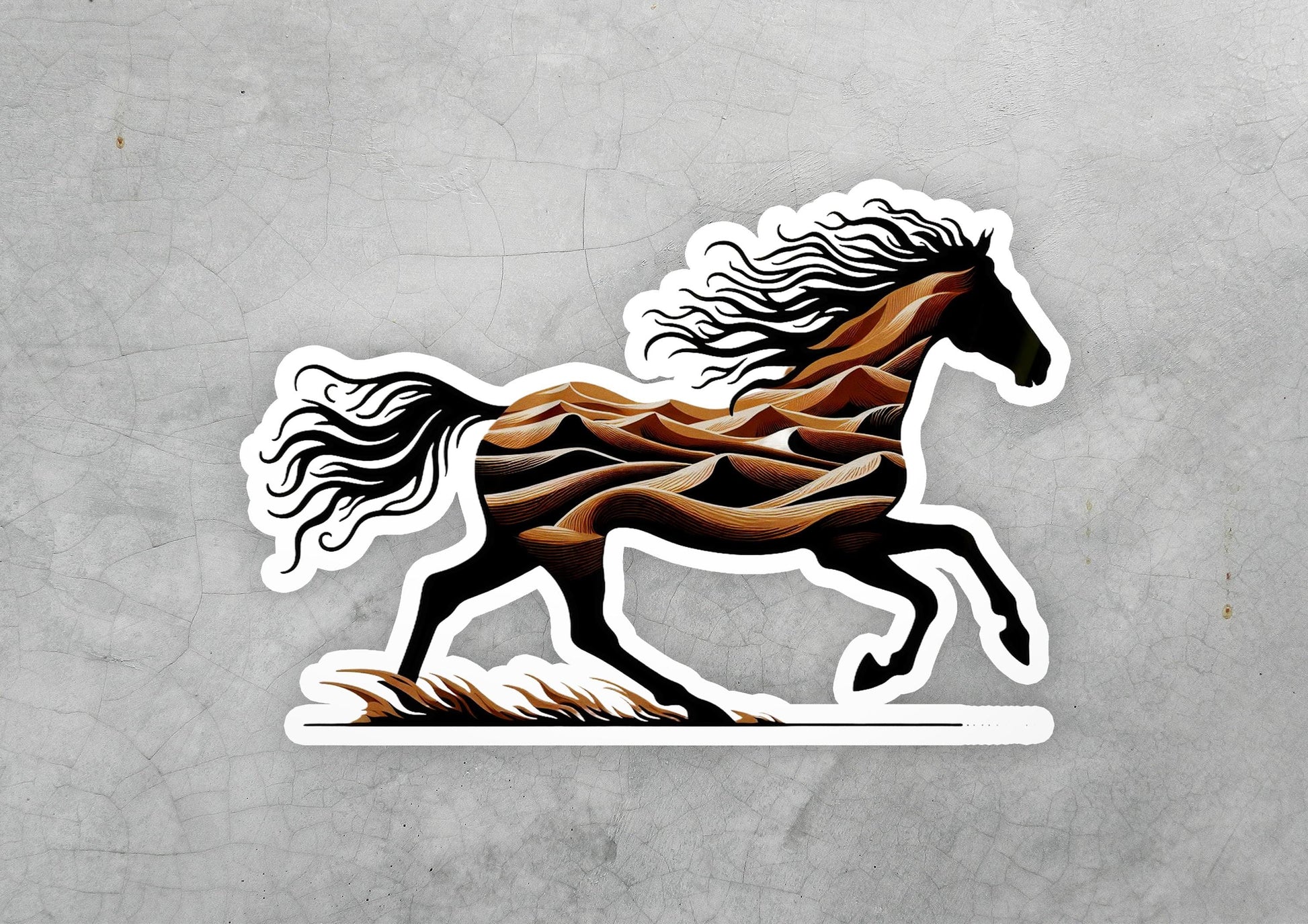 a sticker of a running horse on a gray background