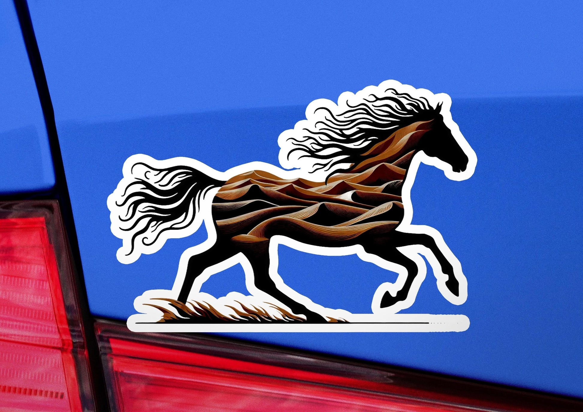 a car with a sticker of a horse on it