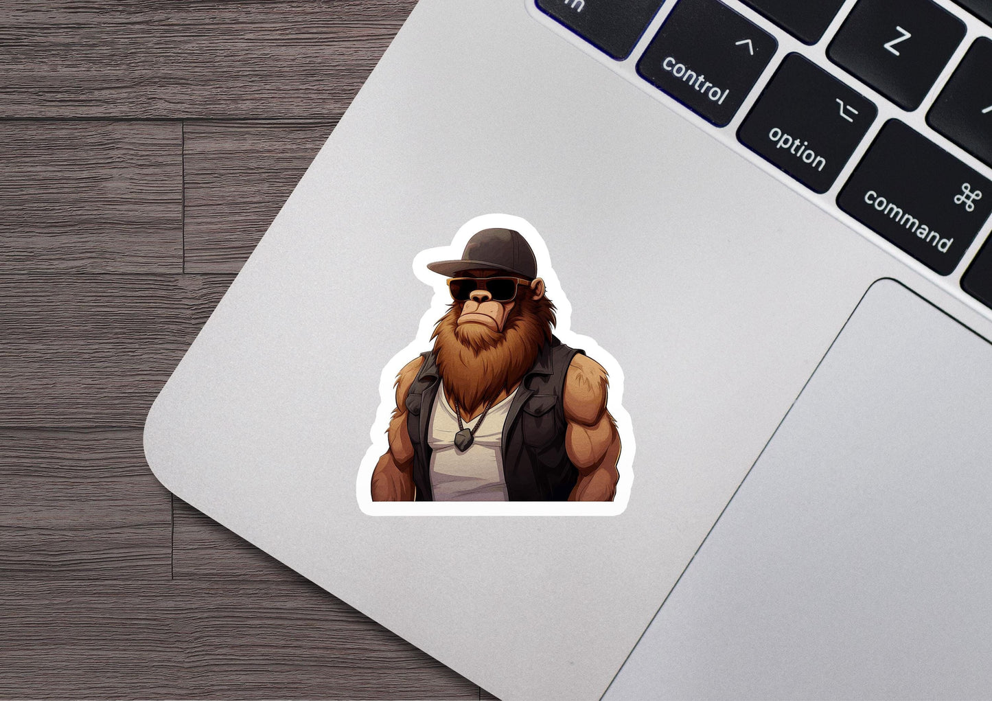 a sticker of a gorilla wearing a hat and sunglasses