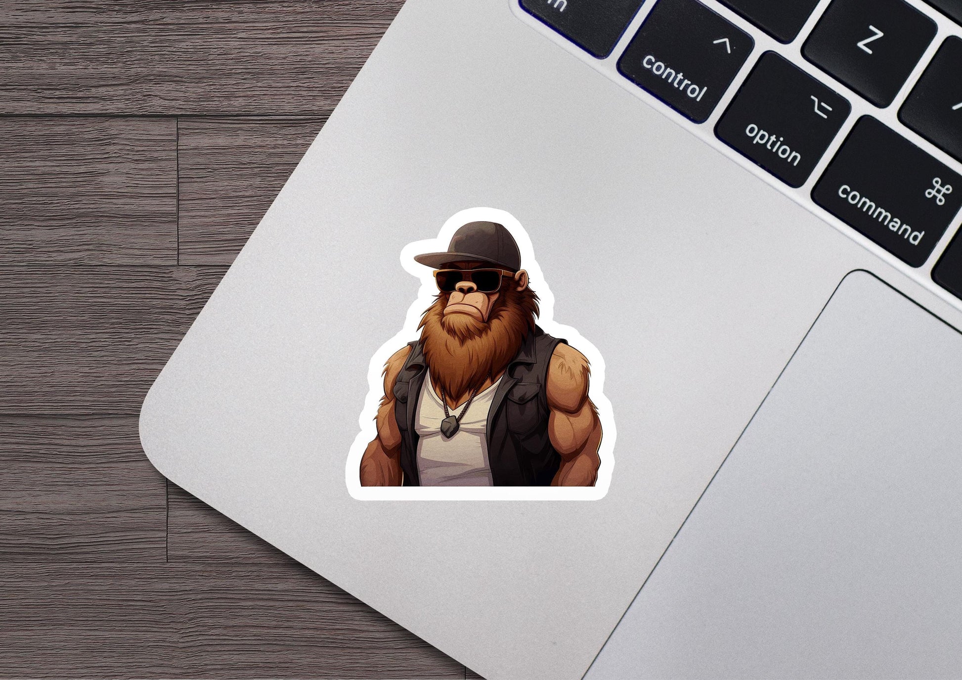 a sticker of a gorilla wearing a hat and sunglasses