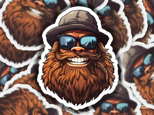 a close up of a sticker of a bear wearing sunglasses