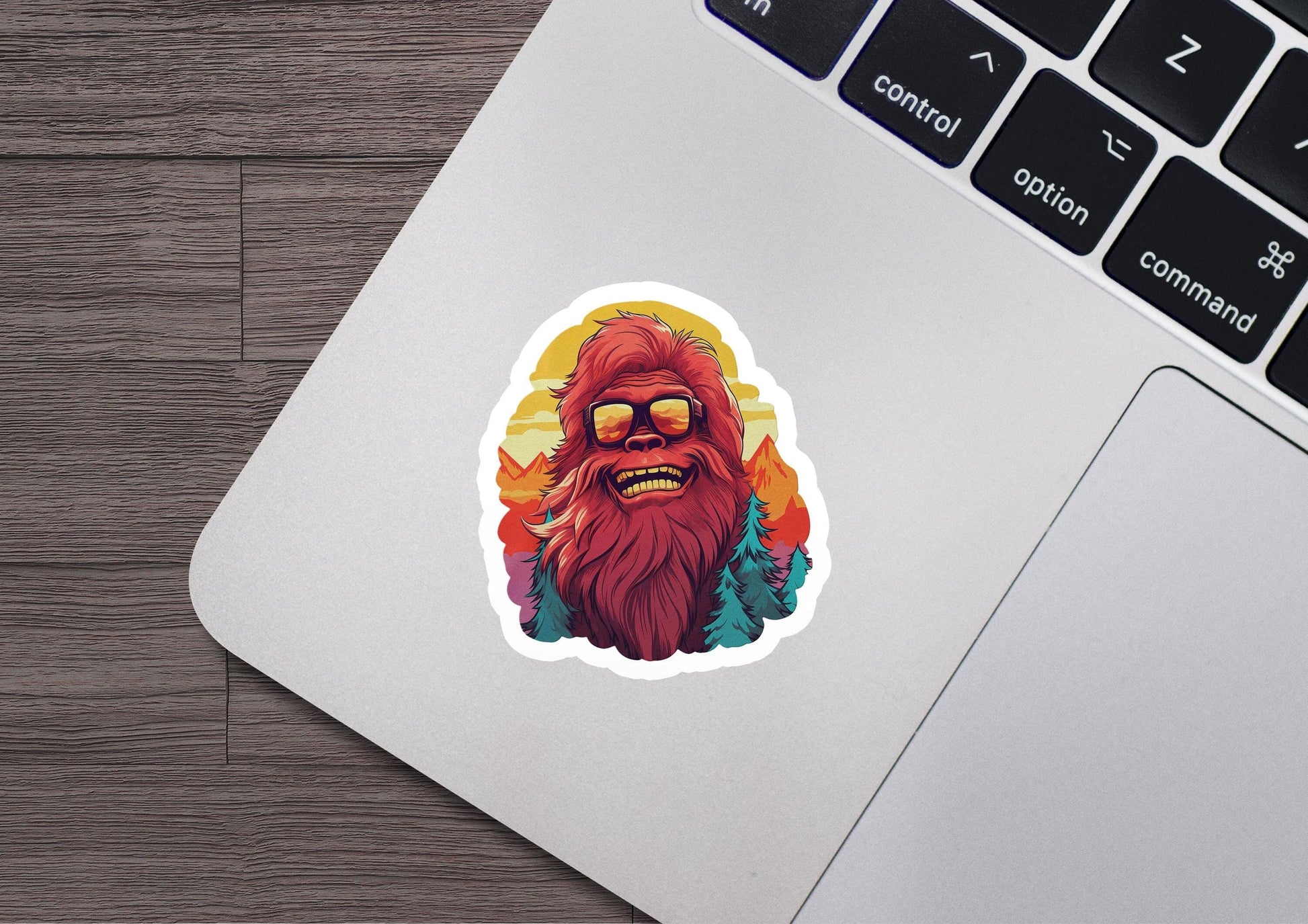 a laptop with a sticker of a bigfoot on it