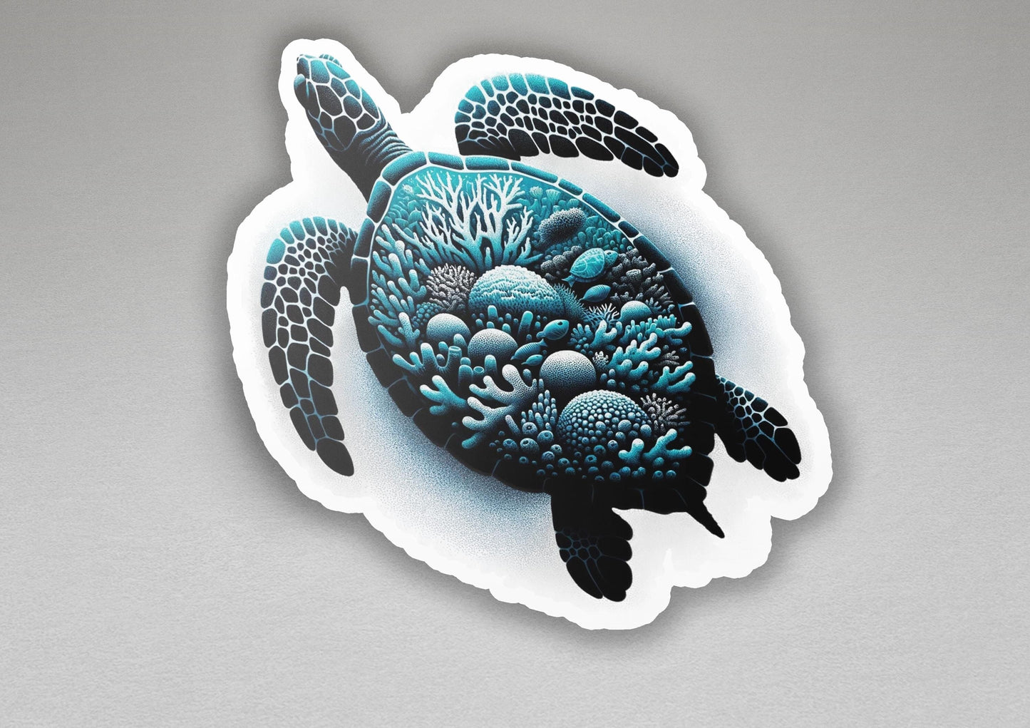 a sticker of a sea turtle on a gray background
