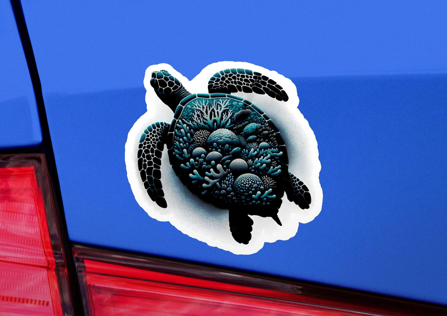 a turtle sticker on the back of a car