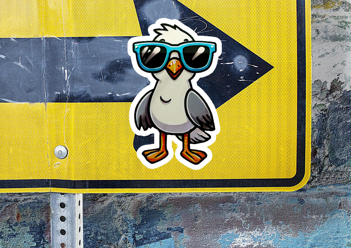 a sticker of a bird wearing sunglasses