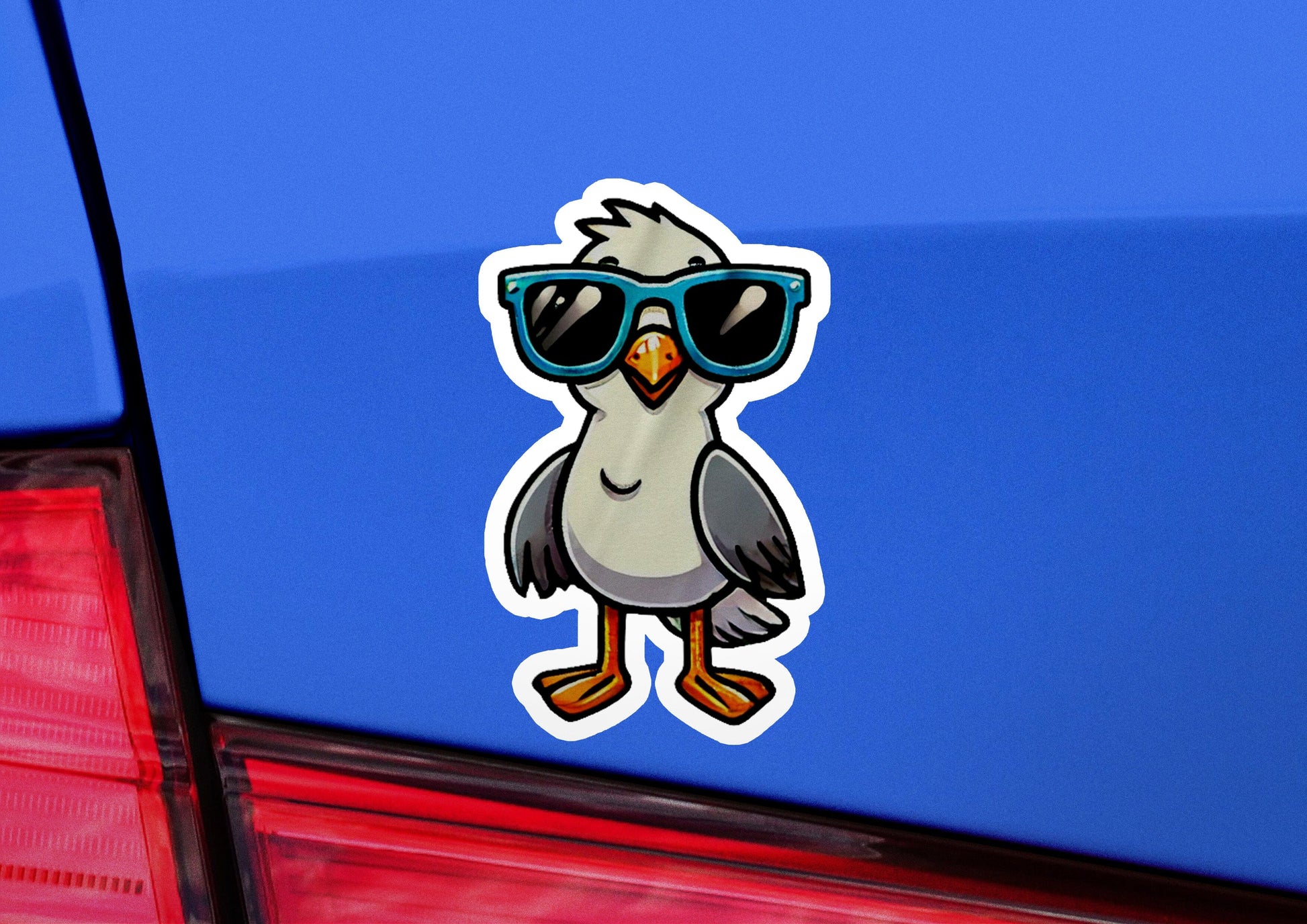 a sticker of a bird wearing sunglasses