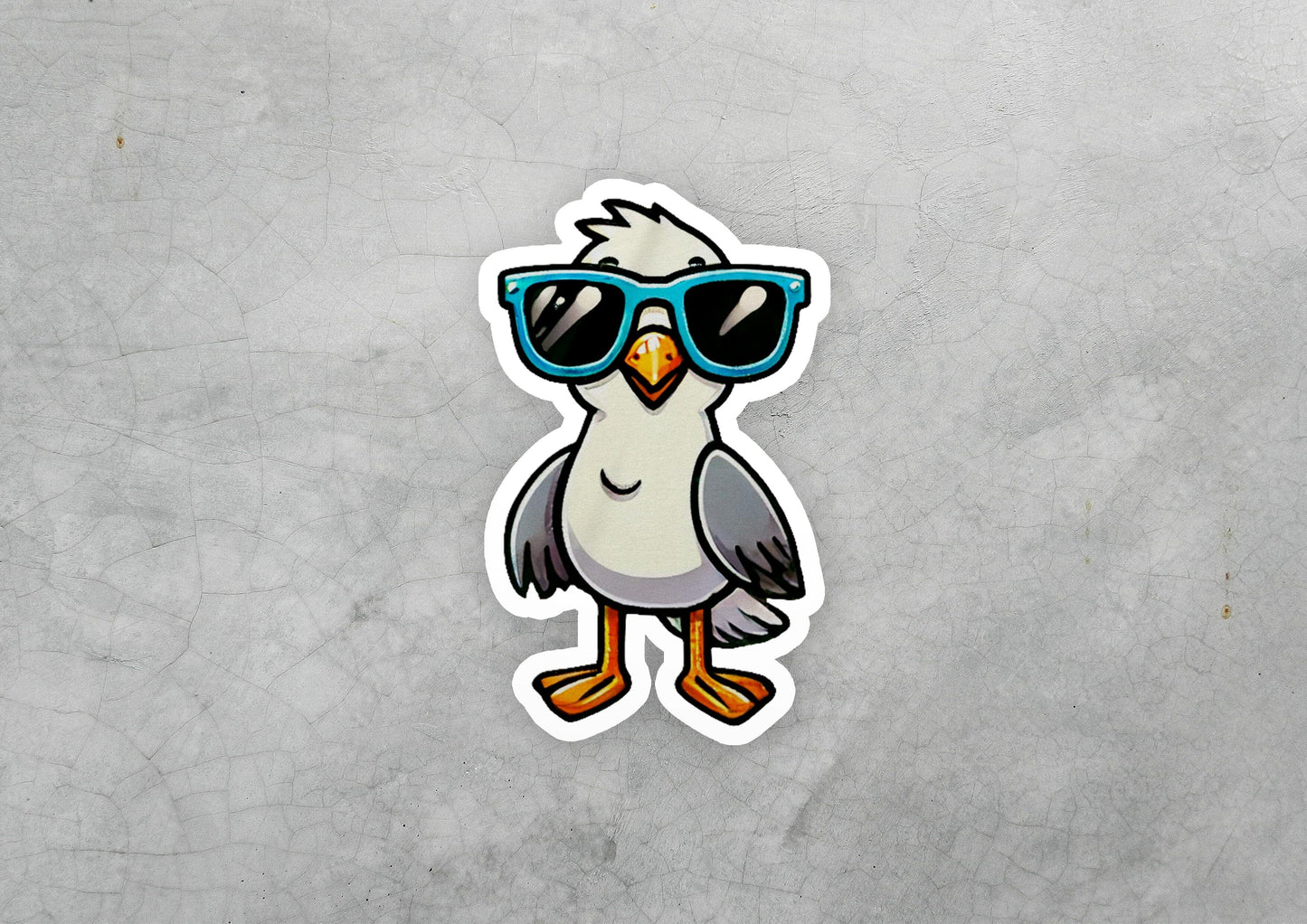 a sticker of a bird wearing sunglasses