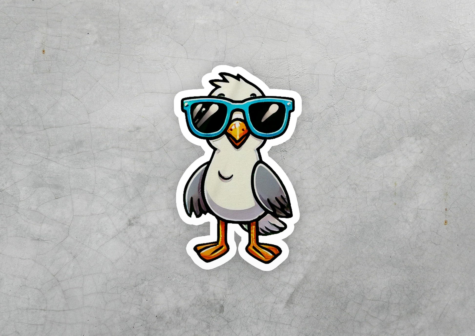 a sticker of a bird wearing sunglasses