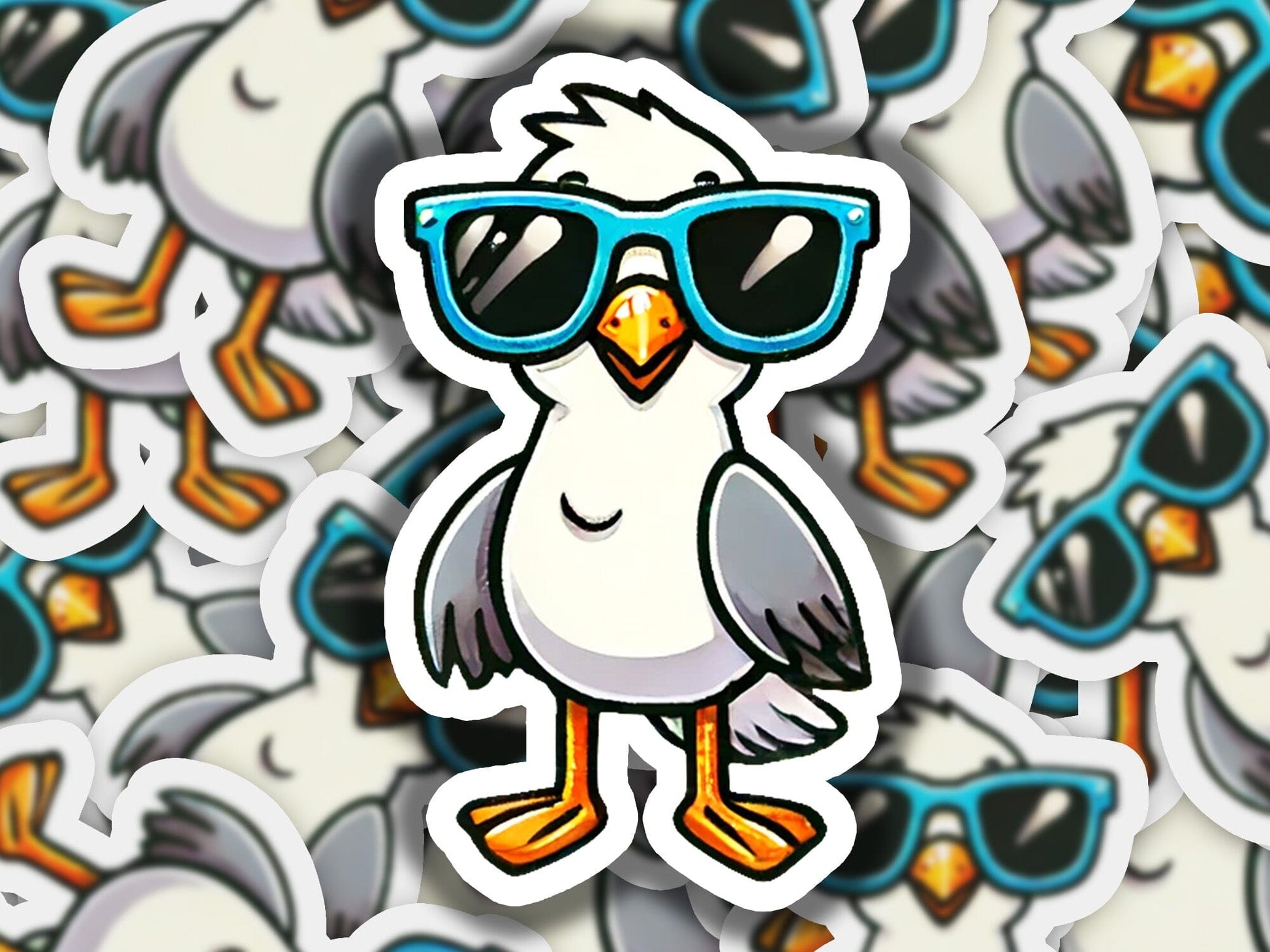 a sticker of a bird wearing sunglasses