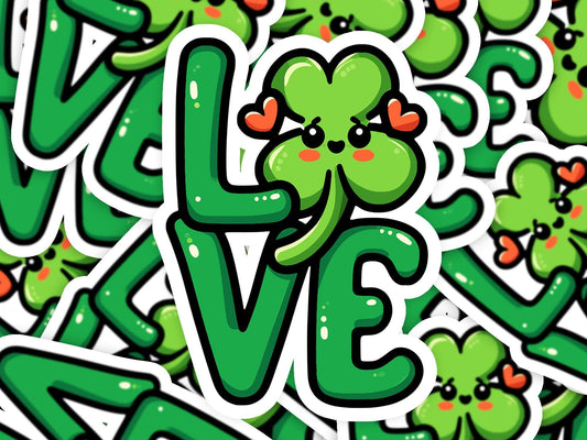 Shamrock Love St. Patricks Day Vinyl Sticker | Dishwasher Safe & Durable | Custom Sizes | Fast Shipping | Made in USA Fiesta Doodle waterproof vinyl sticker. dishwasher safe outdoor sticker.