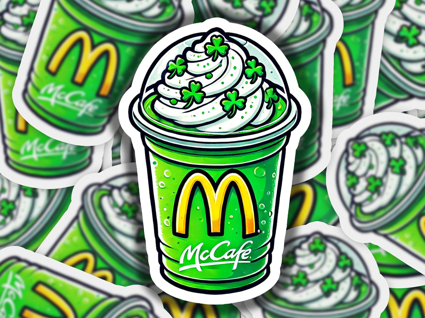 a sticker of a cup of coffee with whipped cream on top