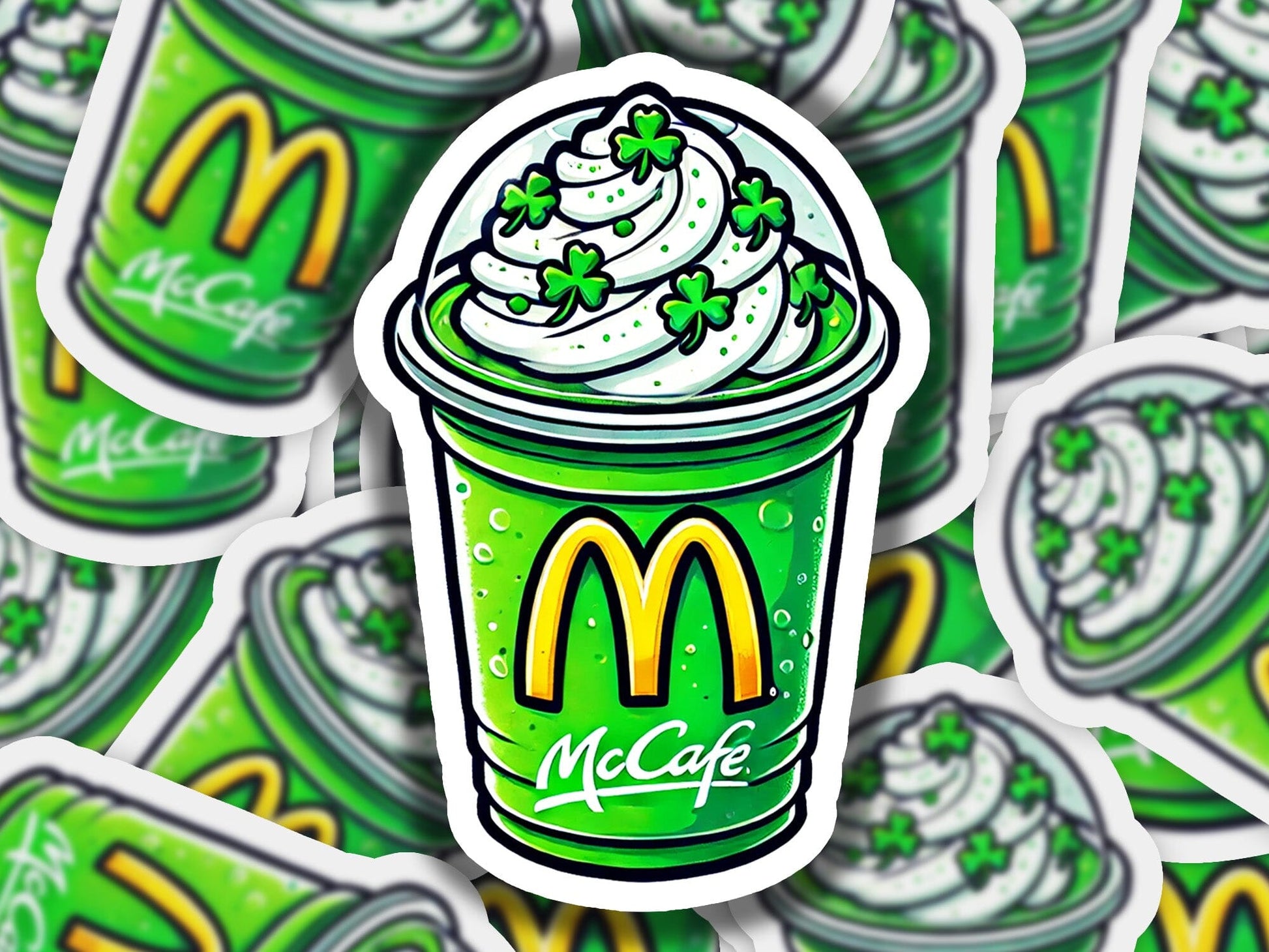 a sticker of a cup of coffee with whipped cream on top