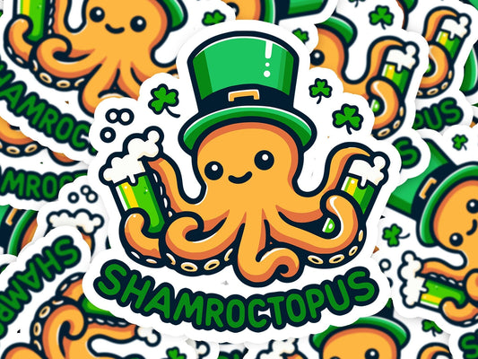 Shamroctopus St. Patricks Day Vinyl Sticker | Dishwasher Safe & Durable | Custom Sizes | Fast Shipping | Made in USA Fiesta Doodle waterproof vinyl sticker. dishwasher safe outdoor sticker.