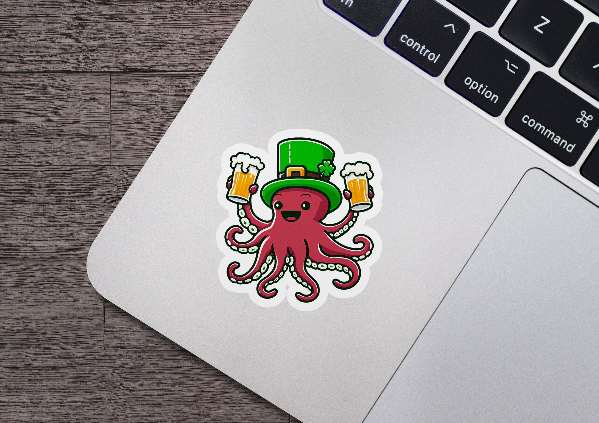 a laptop with a sticker of an octopus wearing a hat