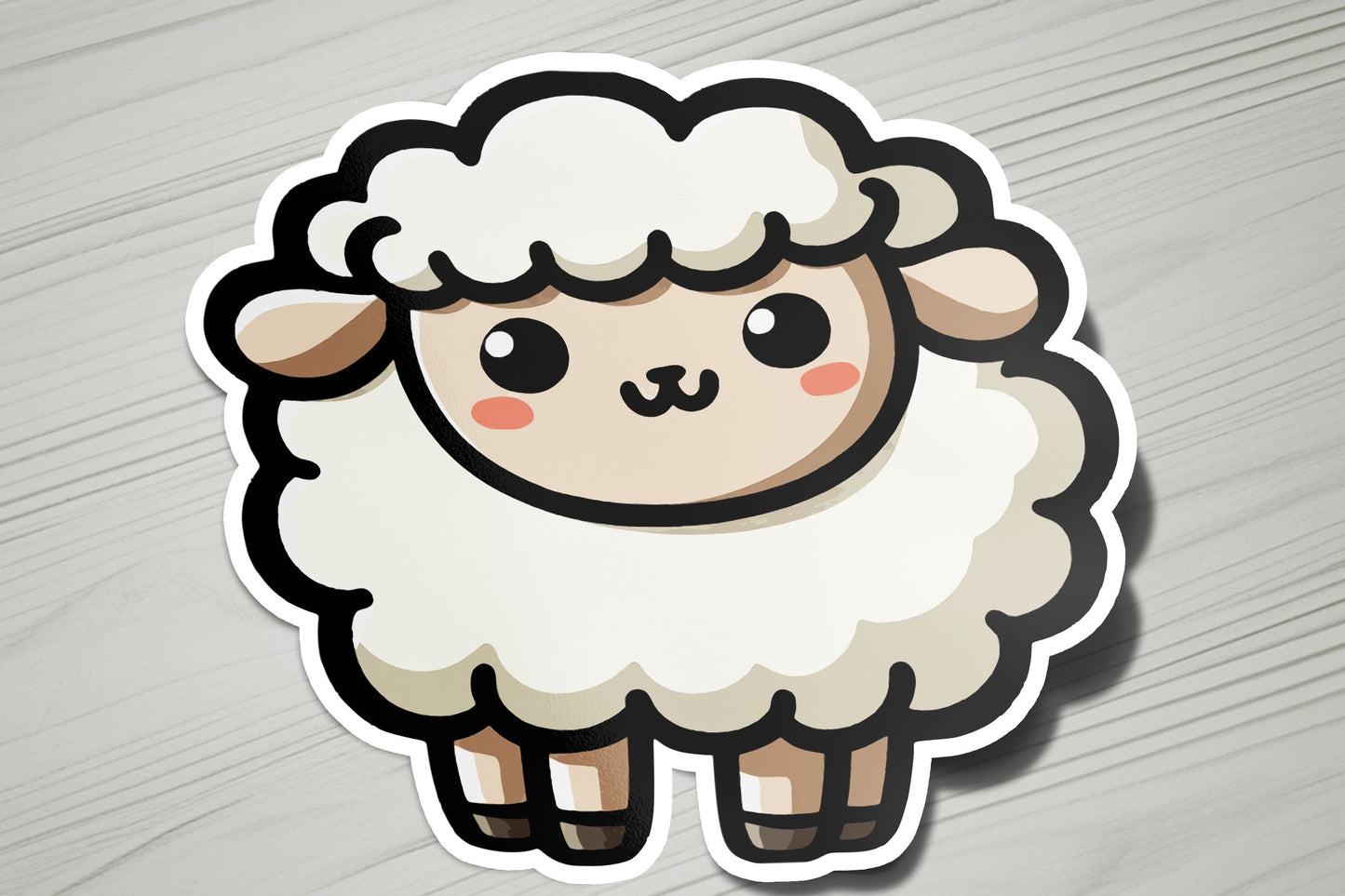 a sticker of a sheep on a table