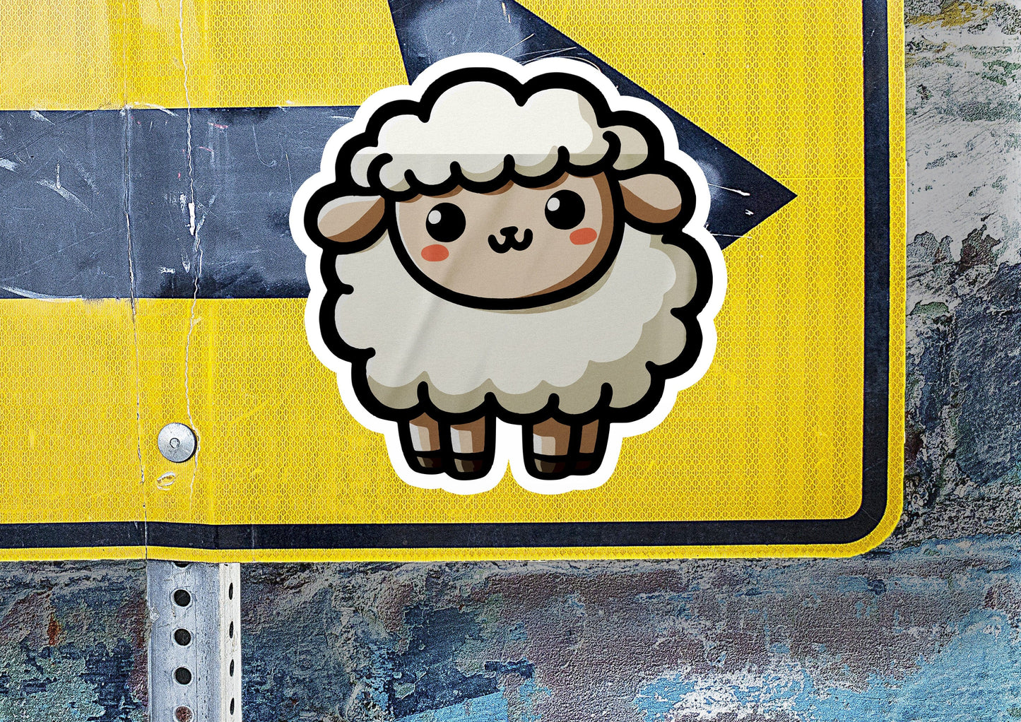 a sticker of a sheep on a street sign