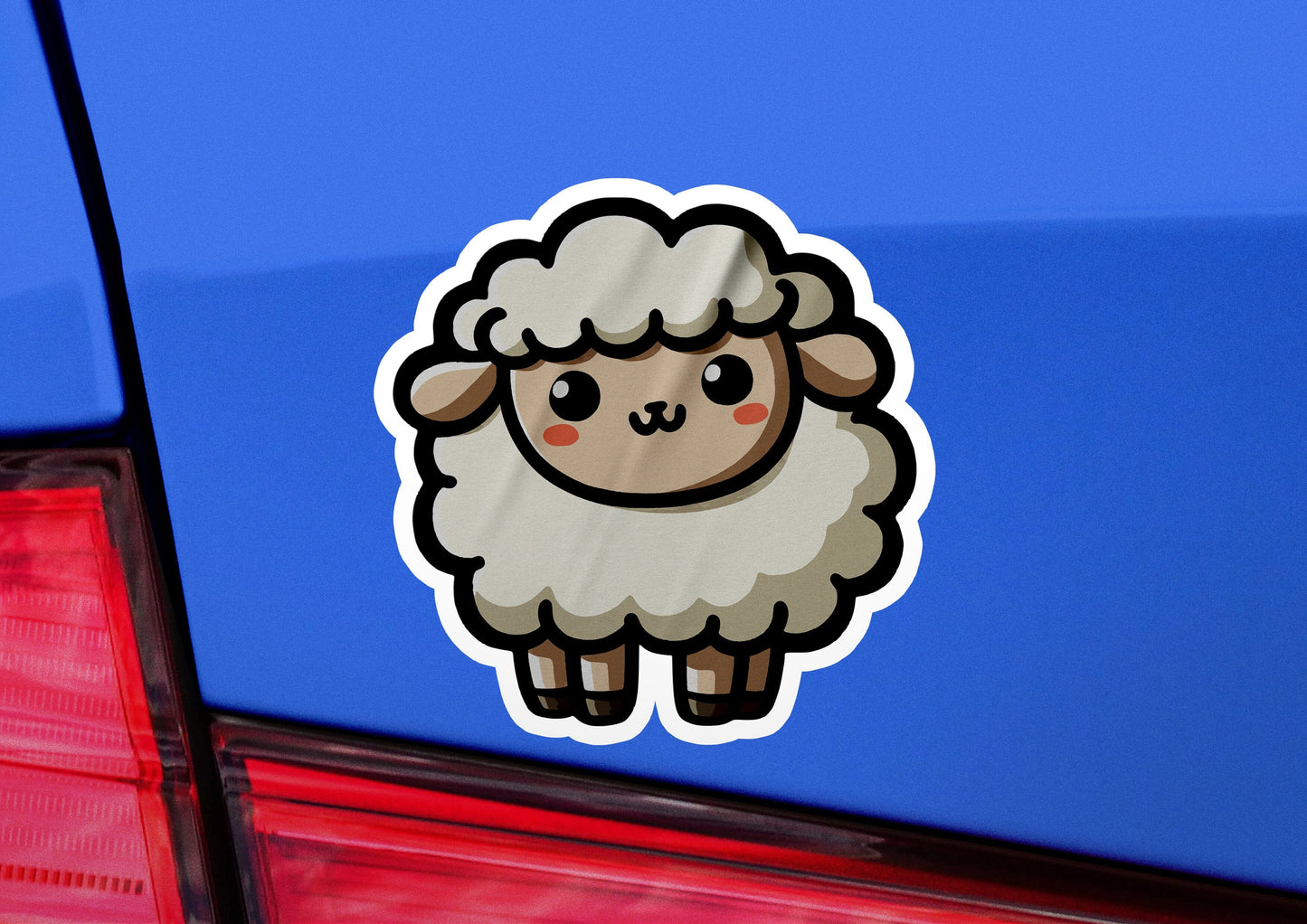 a sticker of a sheep on the back of a car