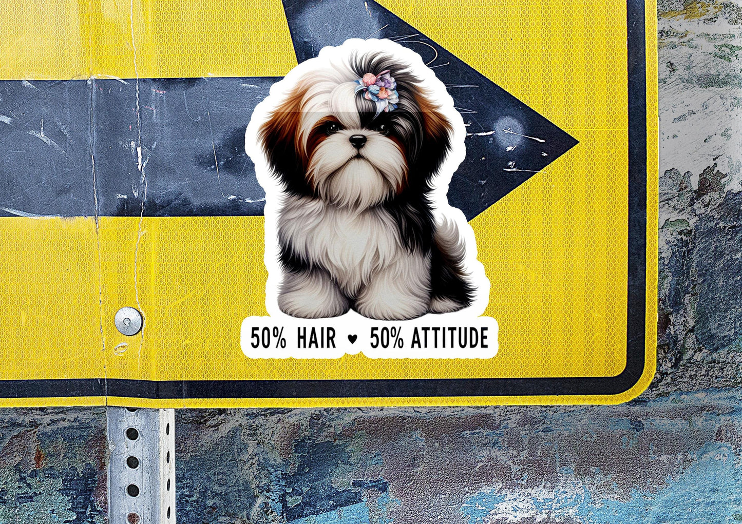 a sticker of a dog on a street sign