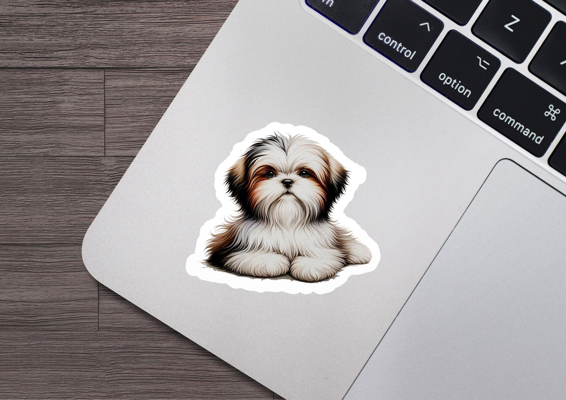 a sticker of a dog sitting on top of a laptop