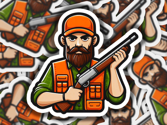 a sticker of a man holding a rifle