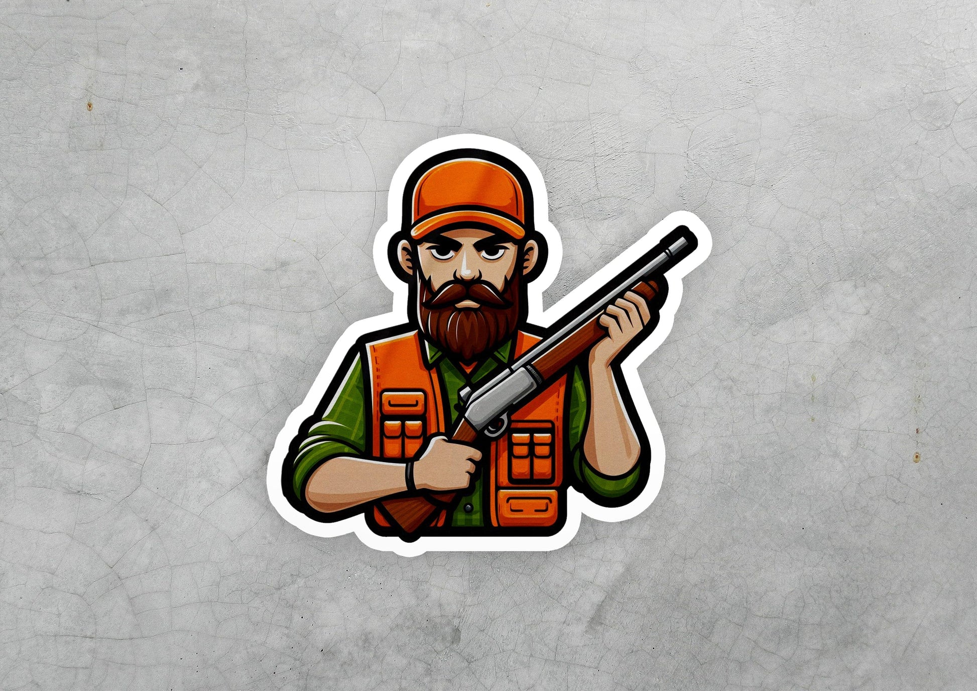 a sticker of a man holding a rifle