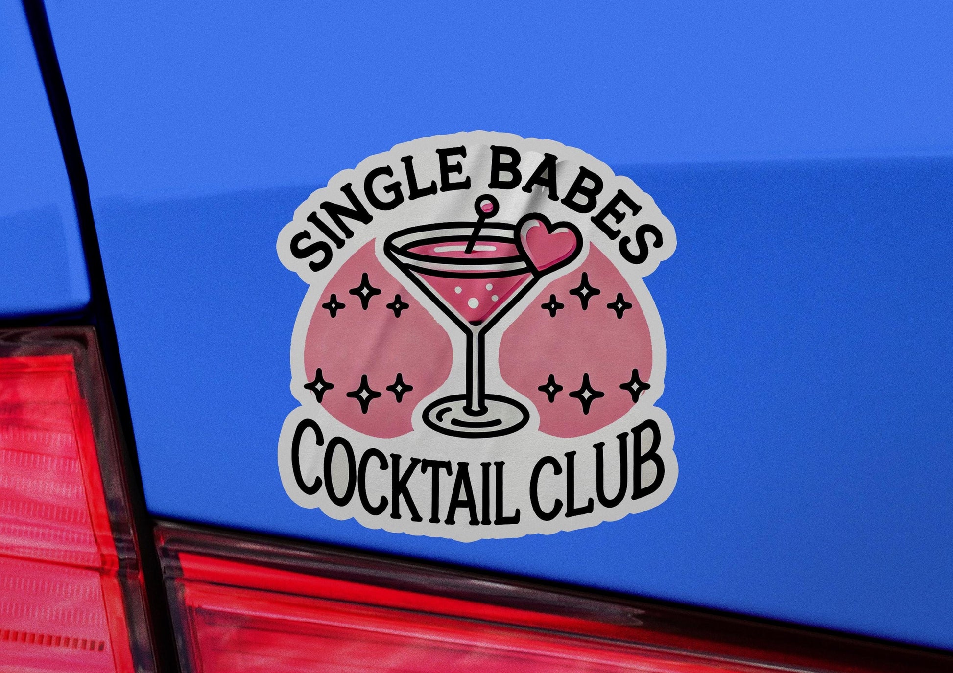 a sticker on the back of a car that says single babes cocktail club