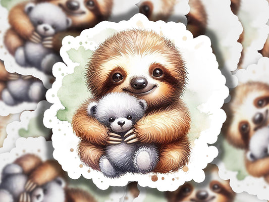 a drawing of a sloth holding a baby bear